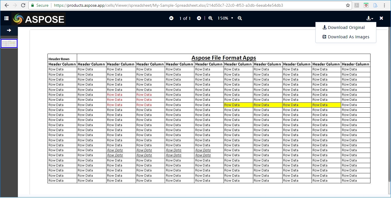 Aspose.Cells Spreadsheet Viewer