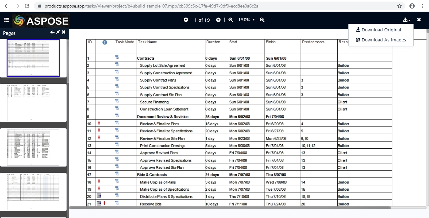 Aspose.Tasks Project Viewer