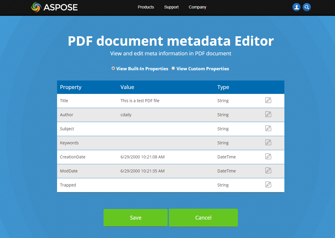 Free online PDF document Metadata Editor File Format