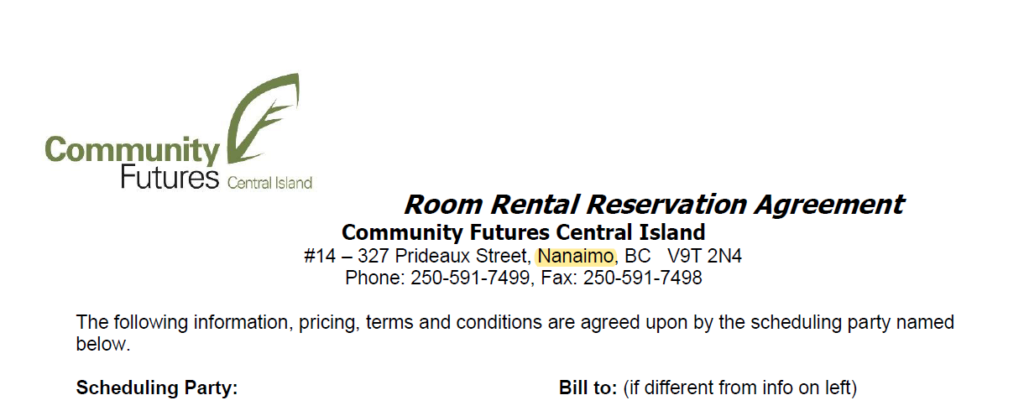 Sample of room rental reservation agreement