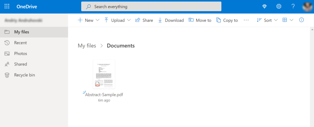 Upload PDF document to the OneDrive folder.