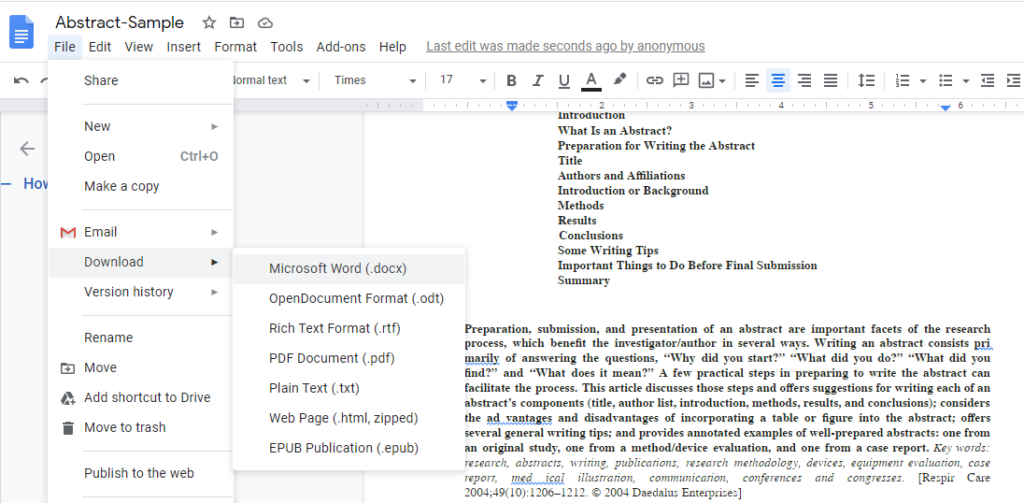 Converted document in Google Docs