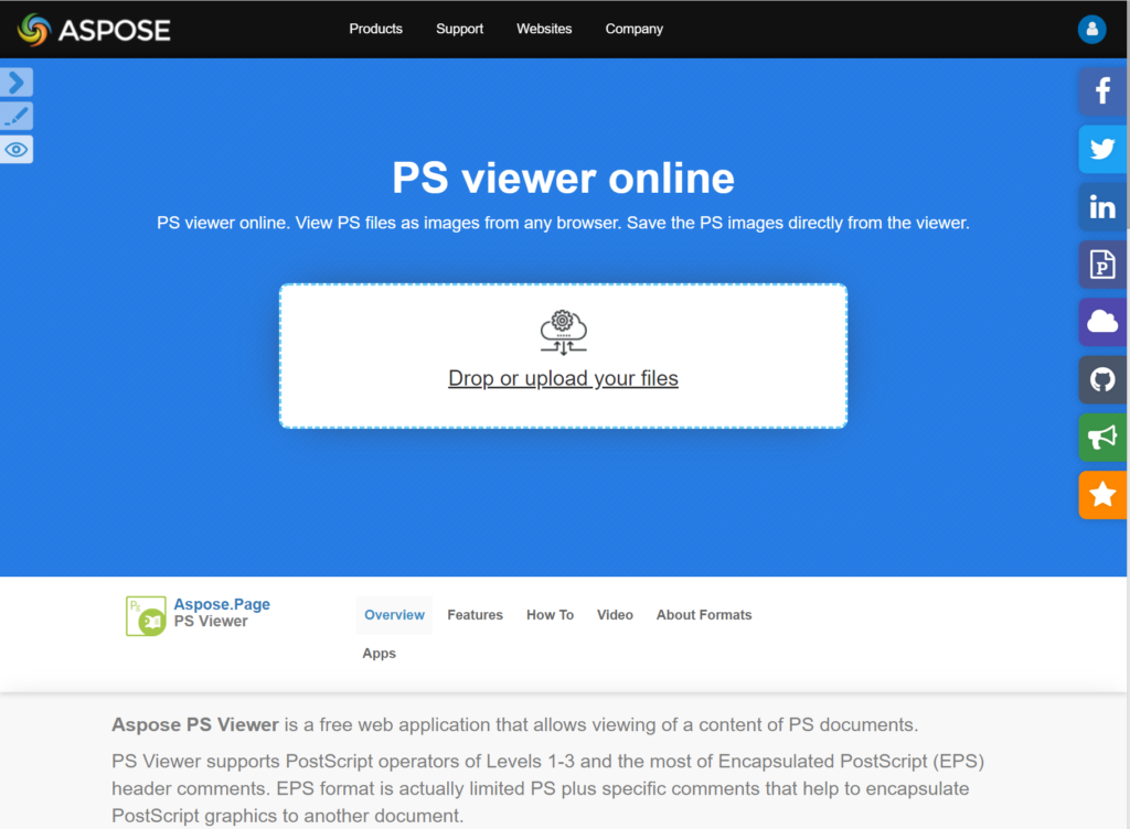 The home page of the PostScript to PDF viewer and converter