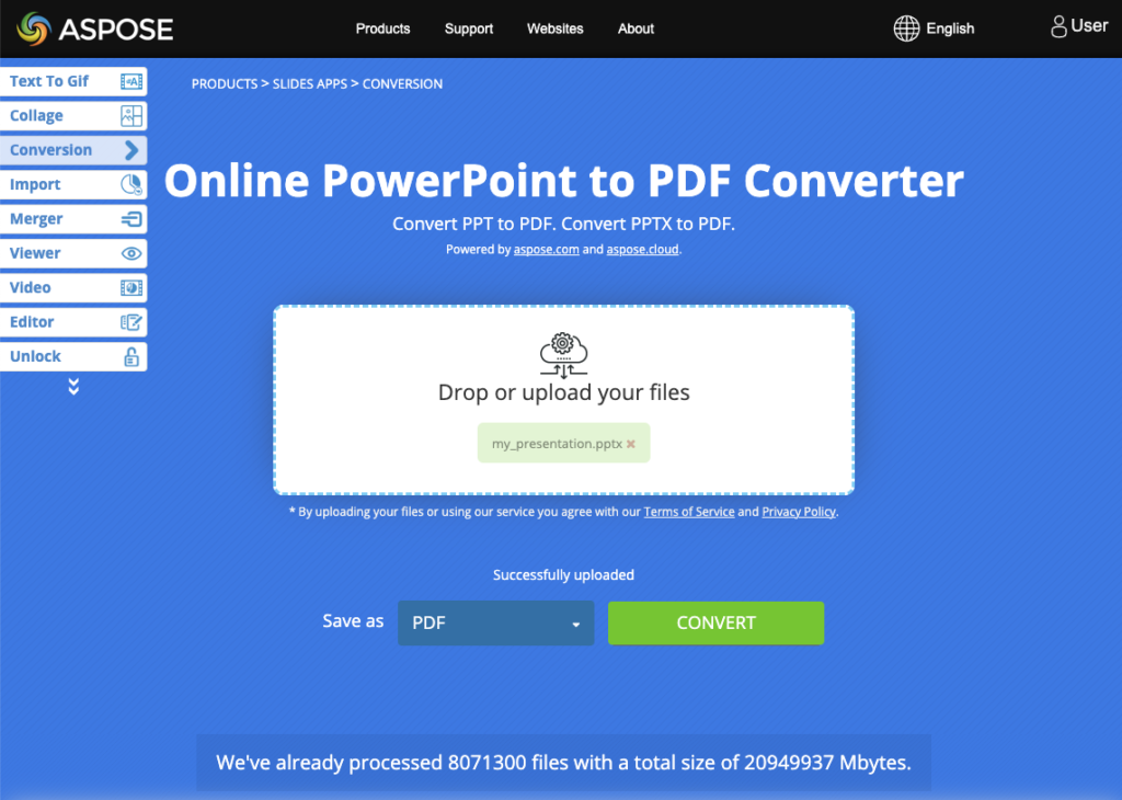 we can't convert powerpoint presentation into pdf file format