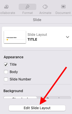 Format > Edit Slide Layout button