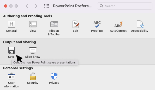 PowerPoint Preferences dialog